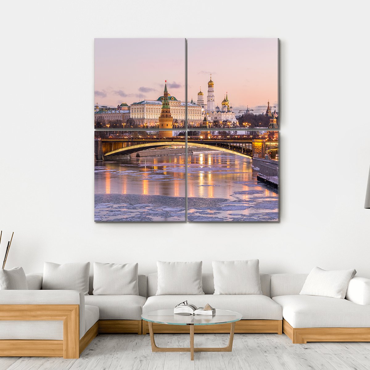 Illuminated Moscow Kremlin Canvas Wall Art-4 Square-Gallery Wrap-17" x 17"-Tiaracle