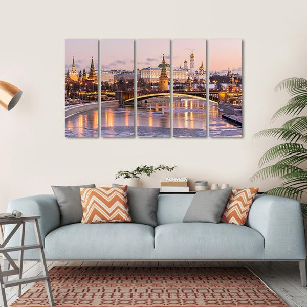 Illuminated Moscow Kremlin Canvas Wall Art-5 Horizontal-Gallery Wrap-22" x 12"-Tiaracle