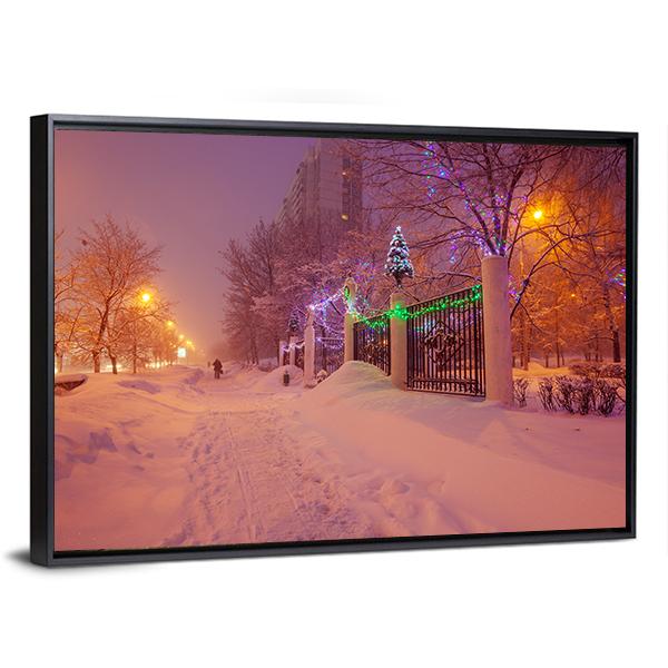 Illuminated Night In Winter Canvas Wall Art-3 Horizontal-Gallery Wrap-25" x 16"-Tiaracle