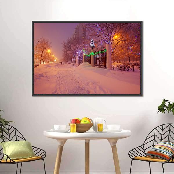 Illuminated Night In Winter Canvas Wall Art-3 Horizontal-Gallery Wrap-25" x 16"-Tiaracle