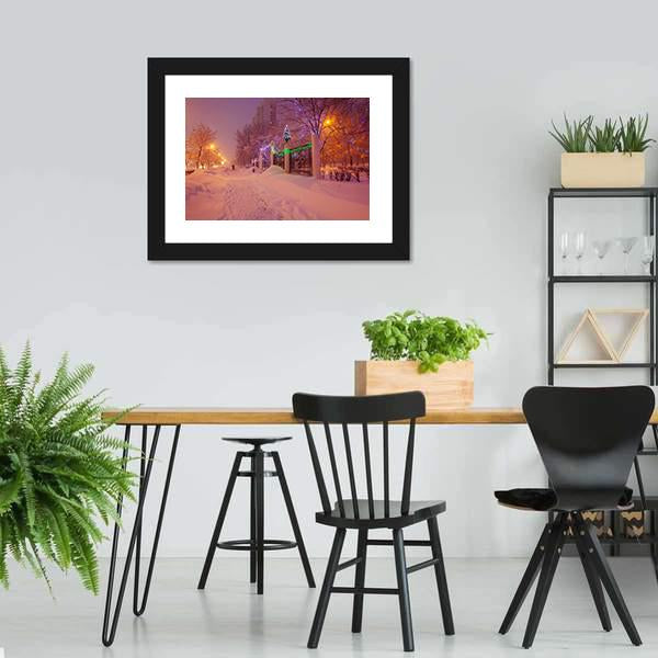 Illuminated Night In Winter Canvas Wall Art-3 Horizontal-Gallery Wrap-25" x 16"-Tiaracle