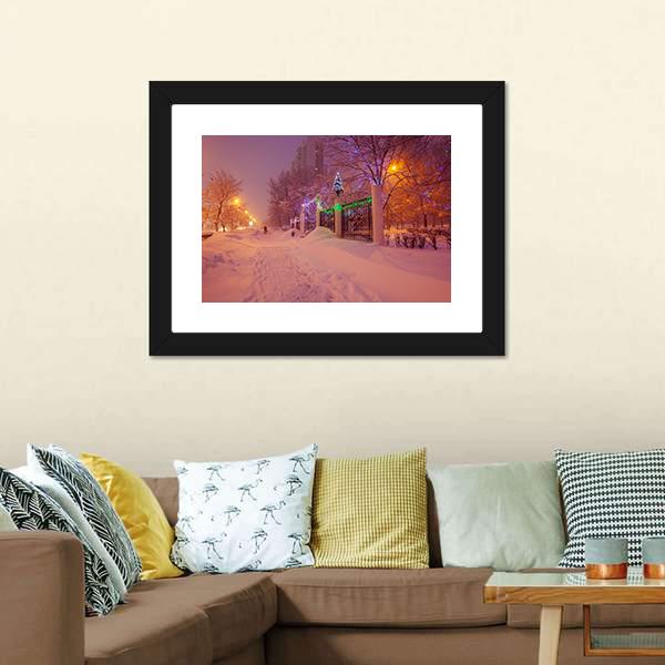 Illuminated Night In Winter Canvas Wall Art-3 Horizontal-Gallery Wrap-25" x 16"-Tiaracle