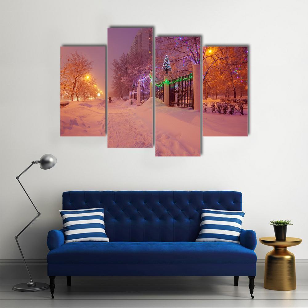 Illuminated Night In Winter Canvas Wall Art-4 Pop-Gallery Wrap-50" x 32"-Tiaracle