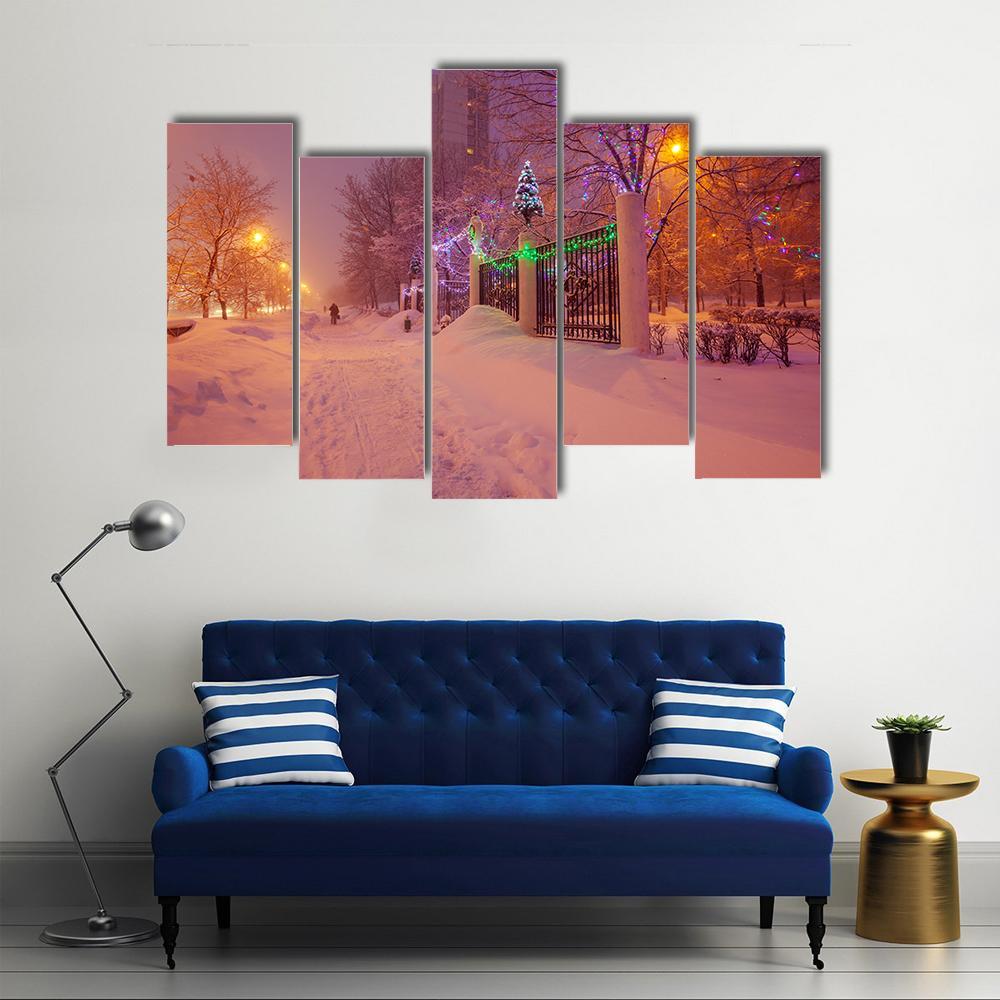 Illuminated Night In Winter Canvas Wall Art-5 Pop-Gallery Wrap-47" x 32"-Tiaracle