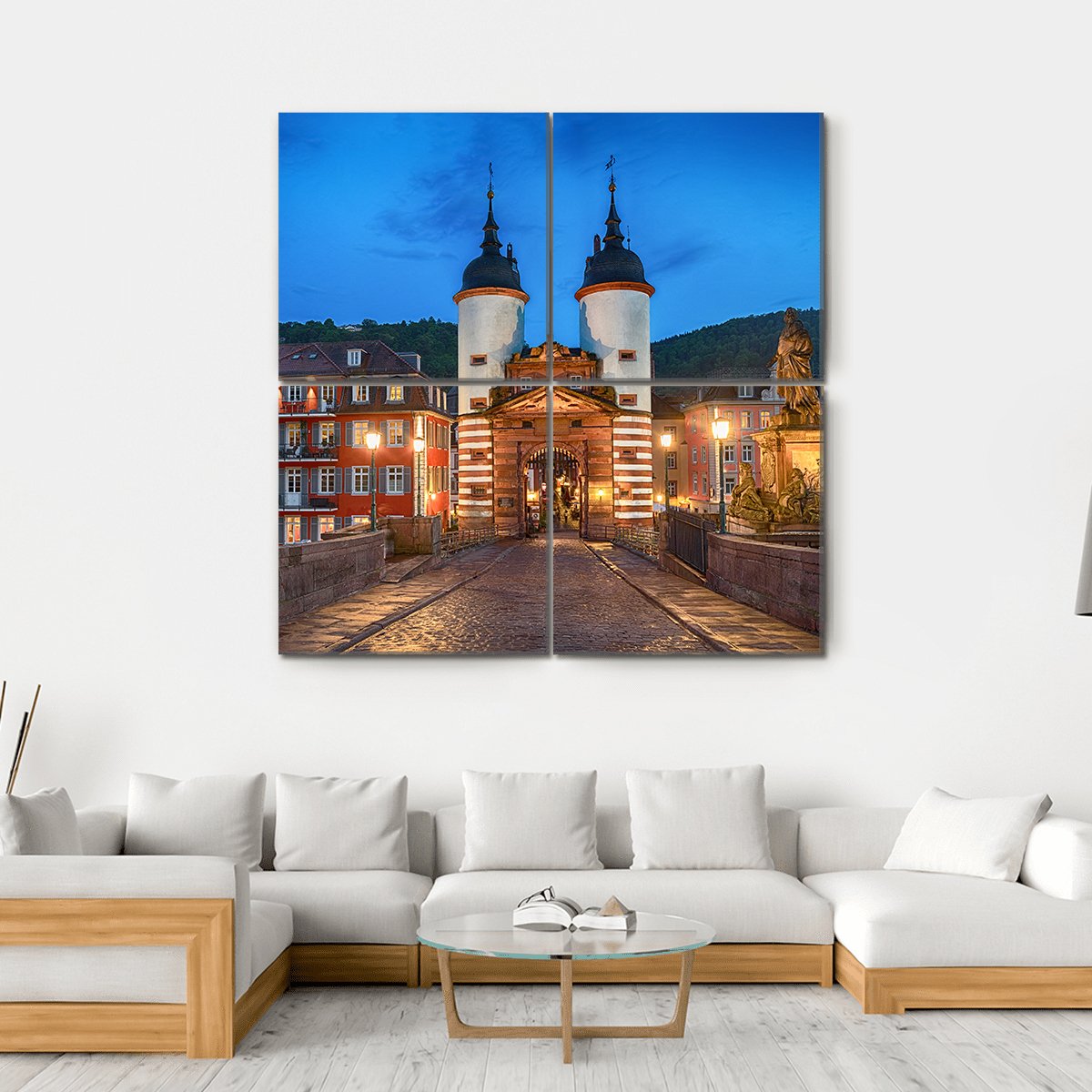 Illuminated Old Bridge Gate Canvas Wall Art-4 Square-Gallery Wrap-17" x 17"-Tiaracle