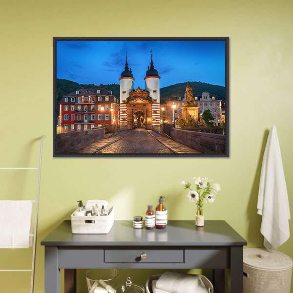 Illuminated Old Bridge Gate Canvas Wall Art-1 Piece-Floating Frame-24" x 16"-Tiaracle