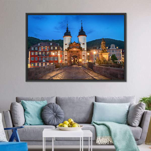Illuminated Old Bridge Gate Canvas Wall Art-3 Horizontal-Gallery Wrap-25" x 16"-Tiaracle