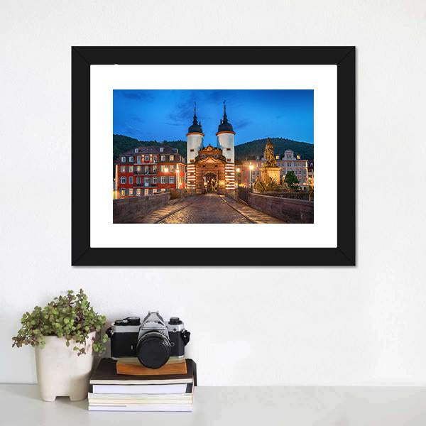 Illuminated Old Bridge Gate Canvas Wall Art-1 Piece-Framed Print-20" x 16"-Tiaracle