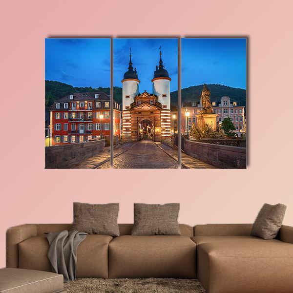 Illuminated Old Bridge Gate Canvas Wall Art-3 Horizontal-Gallery Wrap-25" x 16"-Tiaracle