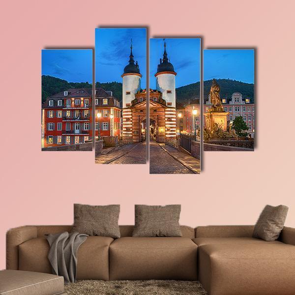 Illuminated Old Bridge Gate Canvas Wall Art-4 Pop-Gallery Wrap-50" x 32"-Tiaracle