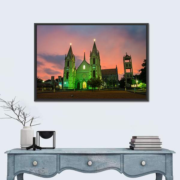 Illuminated St Sebastian Cathedral Canvas Wall Art-1 Piece-Floating Frame-36" x 24"-Tiaracle