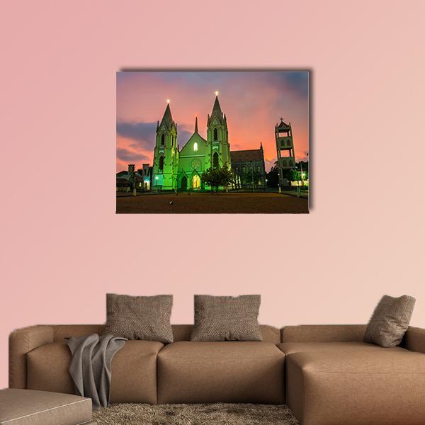 Illuminated St Sebastian Cathedral Canvas Wall Art-4 Horizontal-Gallery Wrap-34" x 24"-Tiaracle