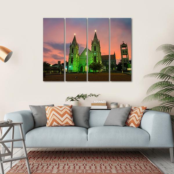 Illuminated St Sebastian Cathedral Canvas Wall Art-4 Horizontal-Gallery Wrap-34" x 24"-Tiaracle