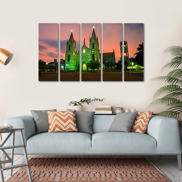 Illuminated St Sebastian Cathedral Canvas Wall Art-5 Horizontal-Gallery Wrap-22" x 12"-Tiaracle