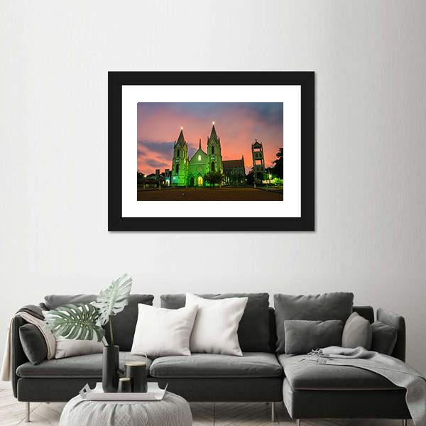 Illuminated St Sebastian Cathedral Canvas Wall Art-5 Horizontal-Gallery Wrap-22" x 12"-Tiaracle