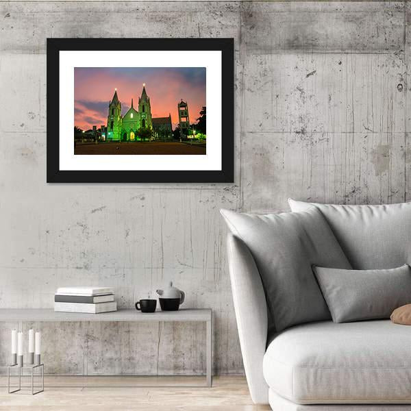 Illuminated St Sebastian Cathedral Canvas Wall Art-5 Horizontal-Gallery Wrap-22" x 12"-Tiaracle
