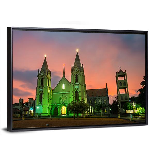 Illuminated St Sebastian Cathedral Canvas Wall Art-5 Horizontal-Gallery Wrap-22" x 12"-Tiaracle