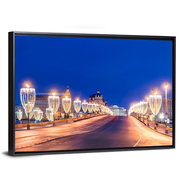 Illumination On Bridge Moscow Canvas Wall Art-3 Horizontal-Gallery Wrap-25" x 16"-Tiaracle