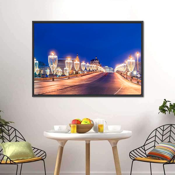 Illumination On Bridge Moscow Canvas Wall Art-3 Horizontal-Gallery Wrap-25" x 16"-Tiaracle