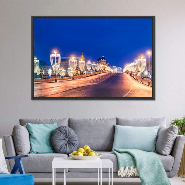 Illumination On Bridge Moscow Canvas Wall Art-3 Horizontal-Gallery Wrap-25" x 16"-Tiaracle
