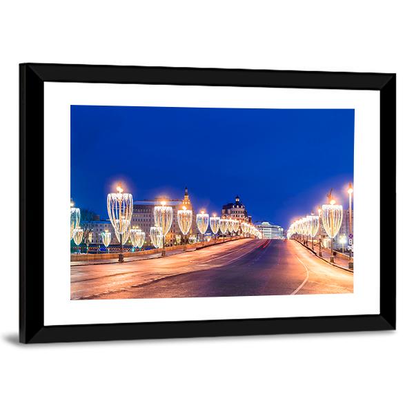 Illumination On Bridge Moscow Canvas Wall Art-3 Horizontal-Gallery Wrap-25" x 16"-Tiaracle