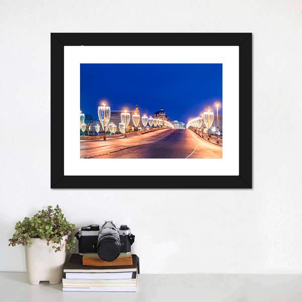 Illumination On Bridge Moscow Canvas Wall Art-1 Piece-Framed Print-20" x 16"-Tiaracle
