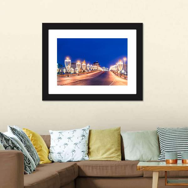Illumination On Bridge Moscow Canvas Wall Art-3 Horizontal-Gallery Wrap-25" x 16"-Tiaracle