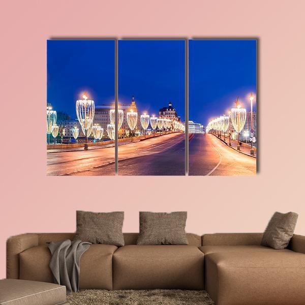 Illumination On Bridge Moscow Canvas Wall Art-3 Horizontal-Gallery Wrap-37" x 24"-Tiaracle