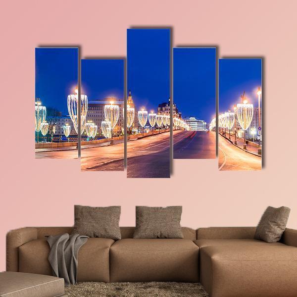 Illumination On Bridge Moscow Canvas Wall Art-5 Pop-Gallery Wrap-47" x 32"-Tiaracle