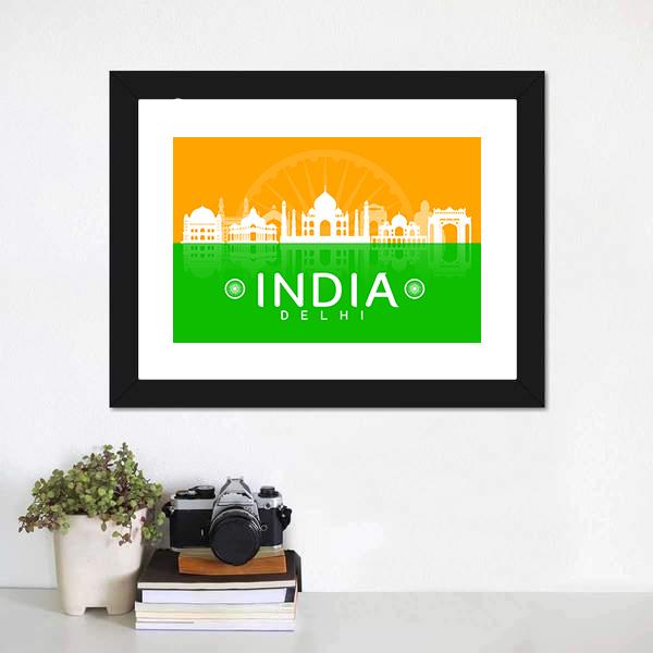 Illustration Landmark Of India Canvas Wall Art-1 Piece-Framed Print-30" x 20"-Tiaracle