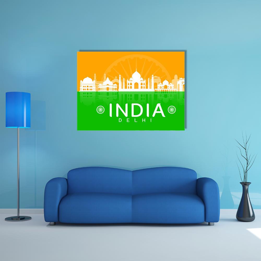 Illustration Landmark Of India Canvas Wall Art-1 Piece-Gallery Wrap-36" x 24"-Tiaracle