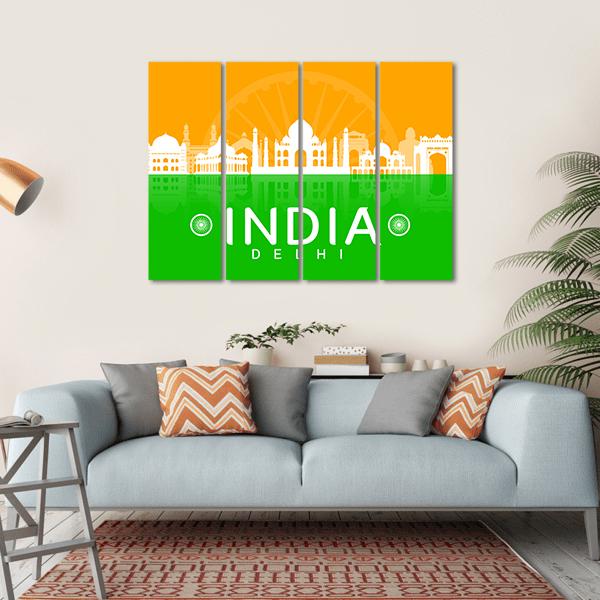 Illustration Landmark Of India Canvas Wall Art-4 Horizontal-Gallery Wrap-34" x 24"-Tiaracle