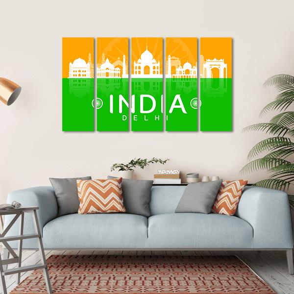 Illustration Landmark Of India Canvas Wall Art-5 Horizontal-Gallery Wrap-22" x 12"-Tiaracle