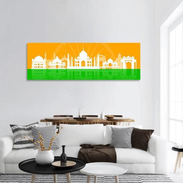 Illustration Landmark Of India Panoramic Canvas Wall Art-1 Piece-36" x 12"-Tiaracle