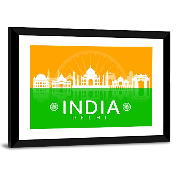 Illustration Landmark Of India Panoramic Canvas Wall Art-1 Piece-36" x 12"-Tiaracle