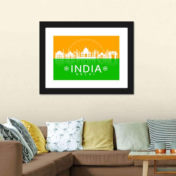 Illustration Landmark Of India Panoramic Canvas Wall Art-1 Piece-36" x 12"-Tiaracle