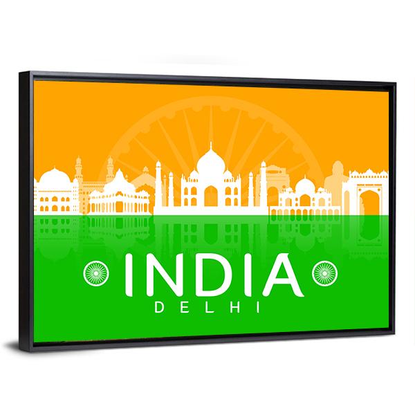 Illustration Landmark Of India Panoramic Canvas Wall Art-1 Piece-36" x 12"-Tiaracle