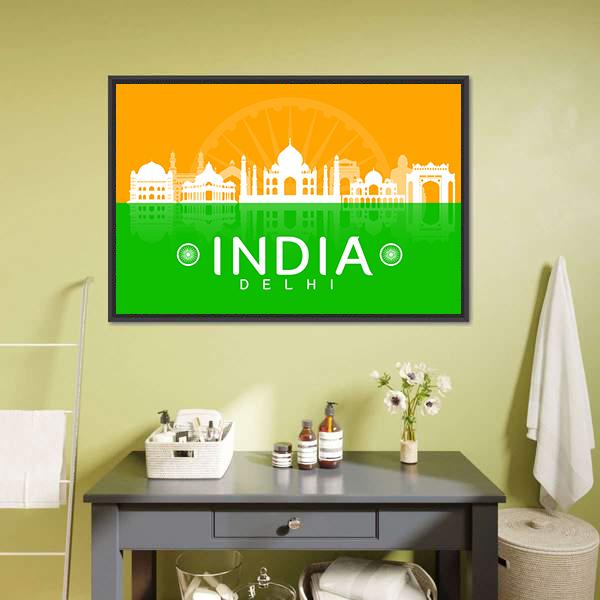 Illustration Landmark Of India Panoramic Canvas Wall Art-1 Piece-36" x 12"-Tiaracle