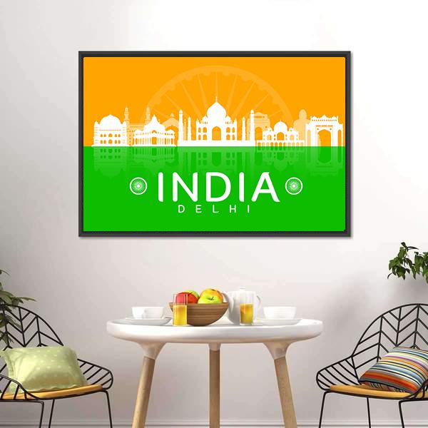 Illustration Landmark Of India Panoramic Canvas Wall Art-1 Piece-36" x 12"-Tiaracle