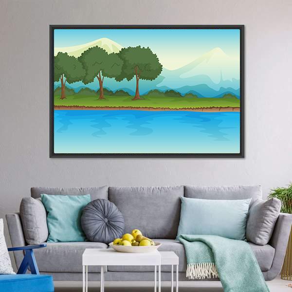 Illustration Of A River Canvas Wall Art-5 Horizontal-Gallery Wrap-22" x 12"-Tiaracle