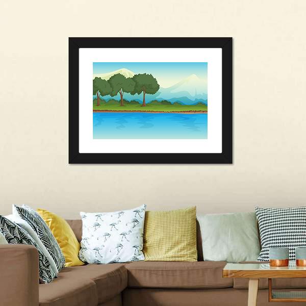 Illustration Of A River Canvas Wall Art-5 Horizontal-Gallery Wrap-22" x 12"-Tiaracle