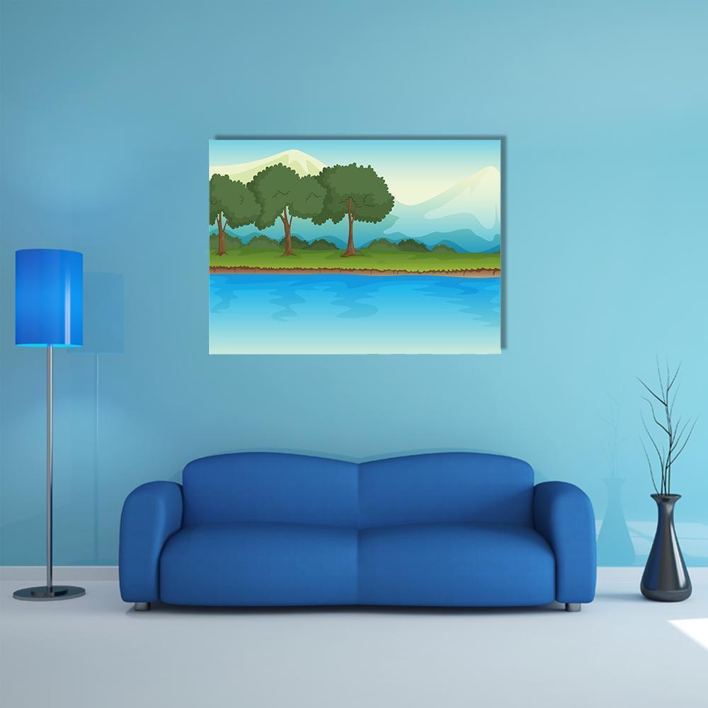 Illustration Of A River Canvas Wall Art-1 Piece-Gallery Wrap-48" x 32"-Tiaracle