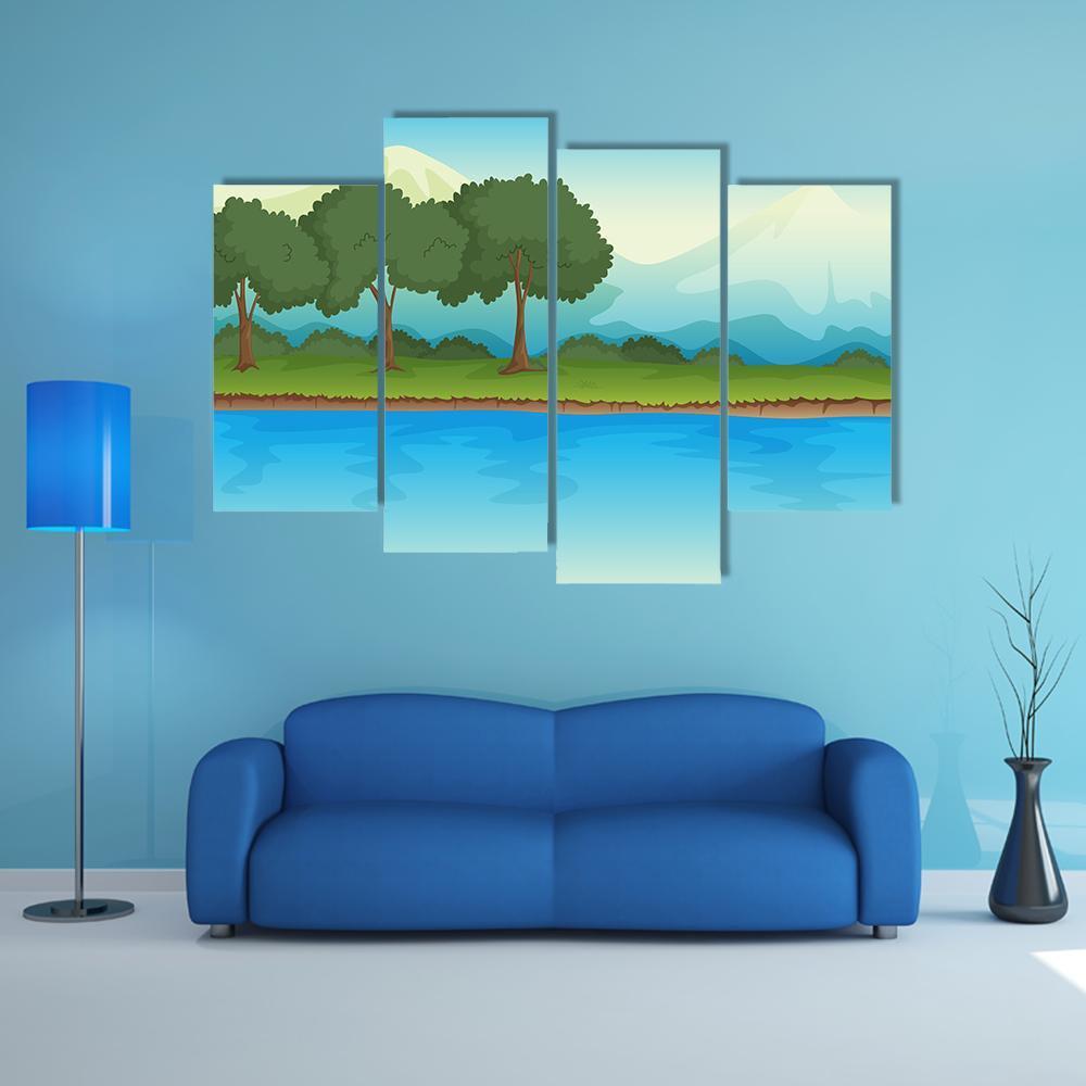Illustration Of A River Canvas Wall Art-4 Pop-Gallery Wrap-50" x 32"-Tiaracle