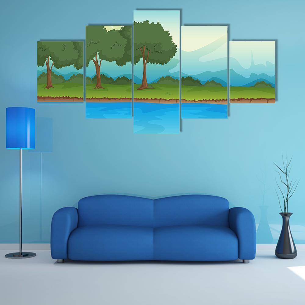 Illustration Of A River Canvas Wall Art-1 Piece-Gallery Wrap-48" x 32"-Tiaracle