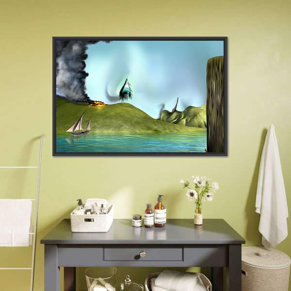 Illustration Of A Surreal Landscape Canvas Wall Art-1 Piece-Floating Frame-24" x 16"-Tiaracle