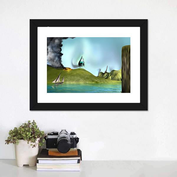 Illustration Of A Surreal Landscape Canvas Wall Art-1 Piece-Framed Print-20" x 16"-Tiaracle