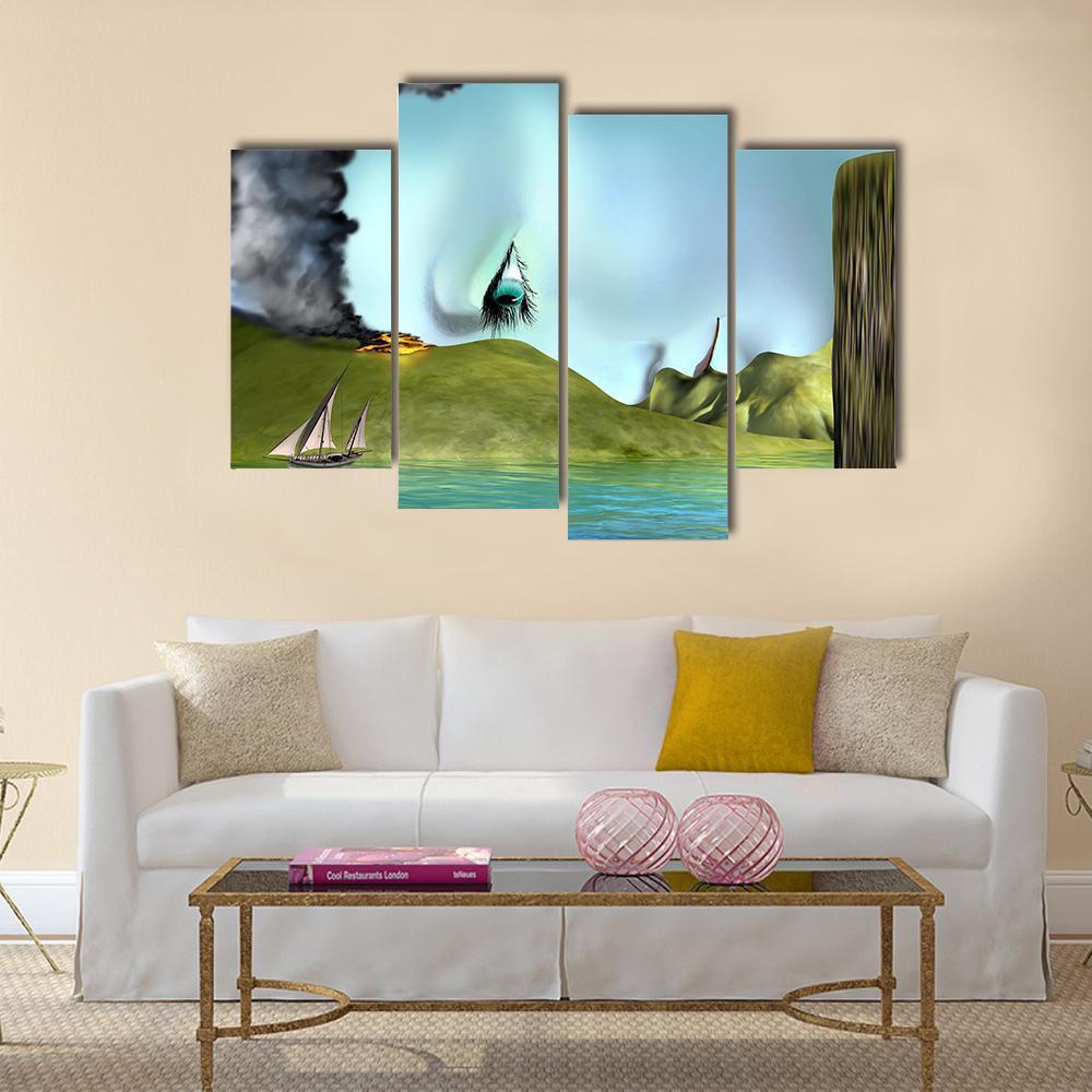 Illustration Of A Surreal Landscape Canvas Wall Art-4 Pop-Gallery Wrap-50" x 32"-Tiaracle