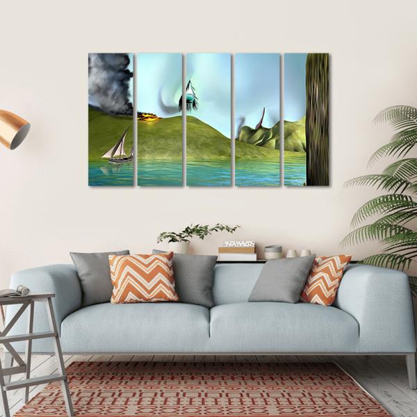 Illustration Of A Surreal Landscape Canvas Wall Art-5 Horizontal-Gallery Wrap-22" x 12"-Tiaracle