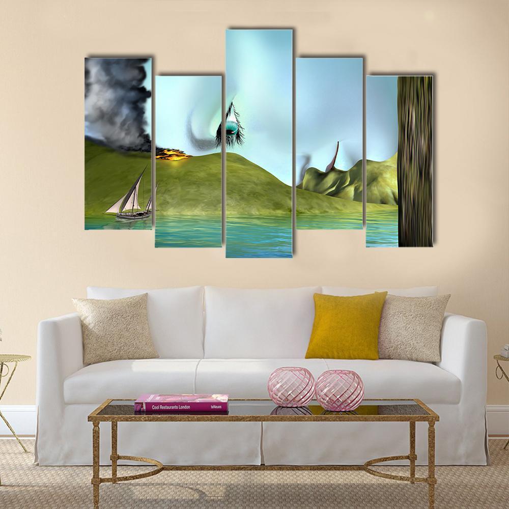 Illustration Of A Surreal Landscape Canvas Wall Art-5 Pop-Gallery Wrap-47" x 32"-Tiaracle