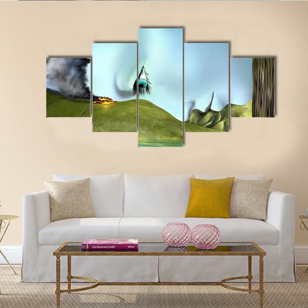 Illustration Of A Surreal Landscape Canvas Wall Art-5 Star-Gallery Wrap-62" x 32"-Tiaracle